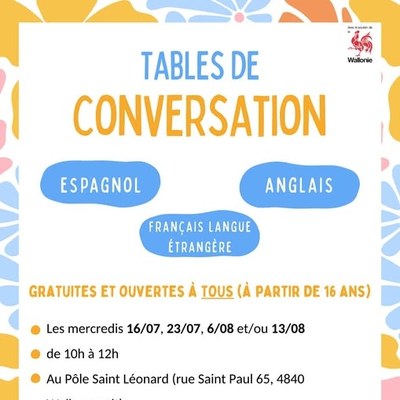 Tables de conversation espagnol, anglais, français