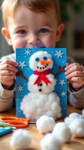  Bonhomme de neige ouatte  – https://www.christinebritton.com/christmas-crafts-for-toddlers/#Snowman_Christmas_Card