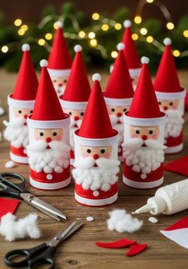  Père Noël rouleaux papier WC  – https://sustainability-success.com/how-to-make-upcycled-tin-can-santa-figurines/