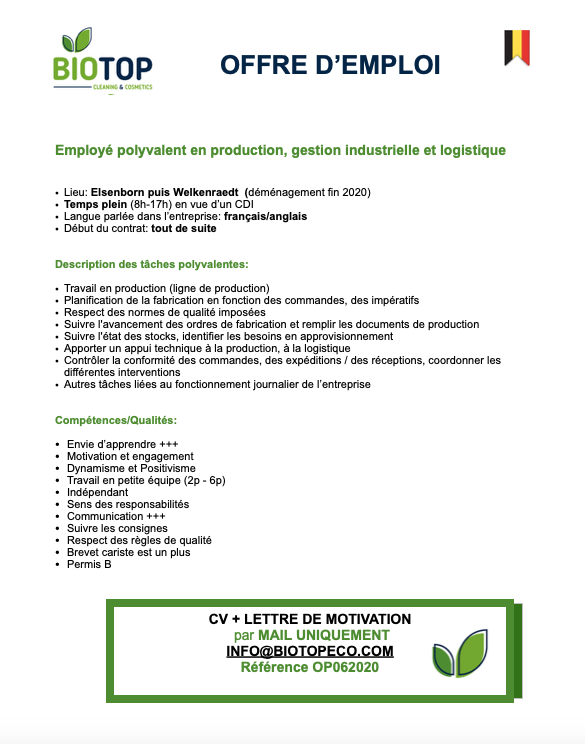 BIO TOP employé en production